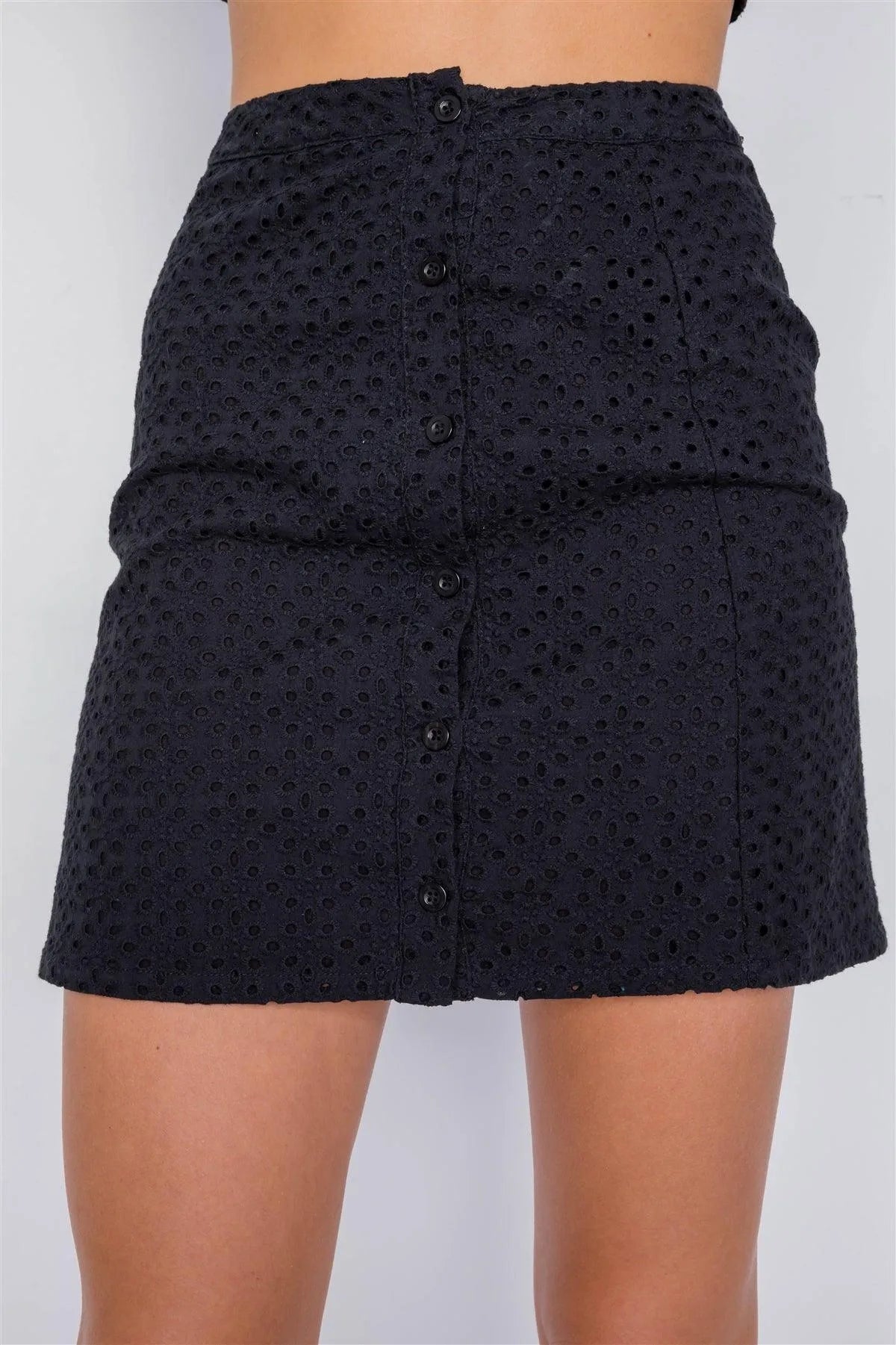 Black Eyelet Open Back Ruffle Trim Cop & Vintage Mini Skirt Set /2-1-1