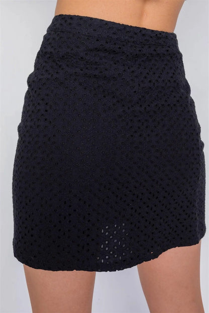 Black Eyelet Open Back Ruffle Trim Cop & Vintage Mini Skirt Set /2-1-1