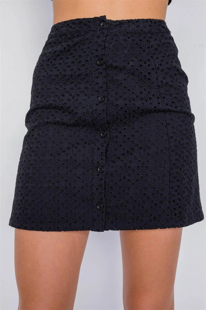 Black Eyelet Open Back Ruffle Trim Cop & Vintage Mini Skirt Set /3-2-1