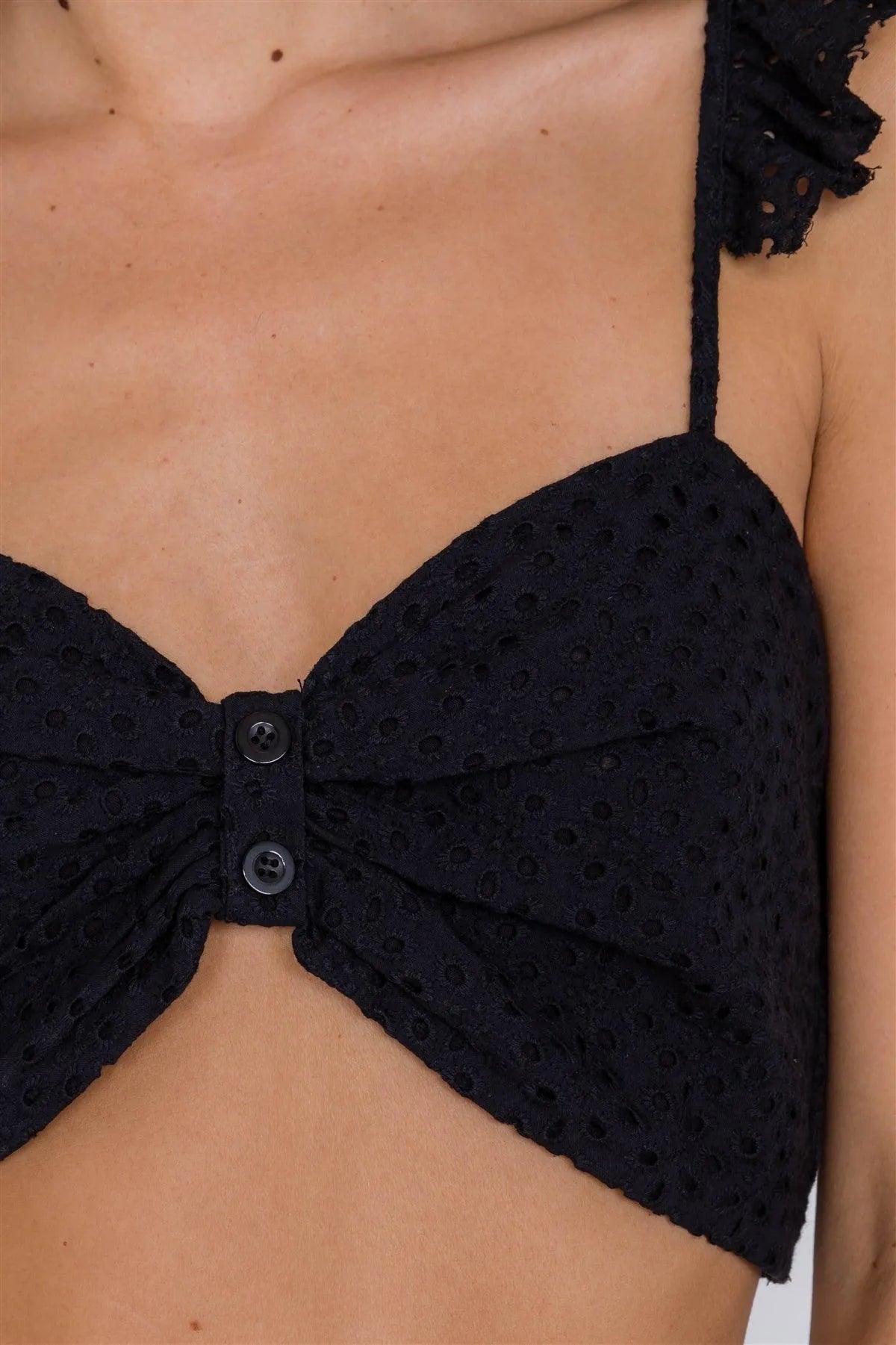 Black Eyelet Open Back Ruffle Trim Cop & Vintage Mini Skirt Set /3-2-1