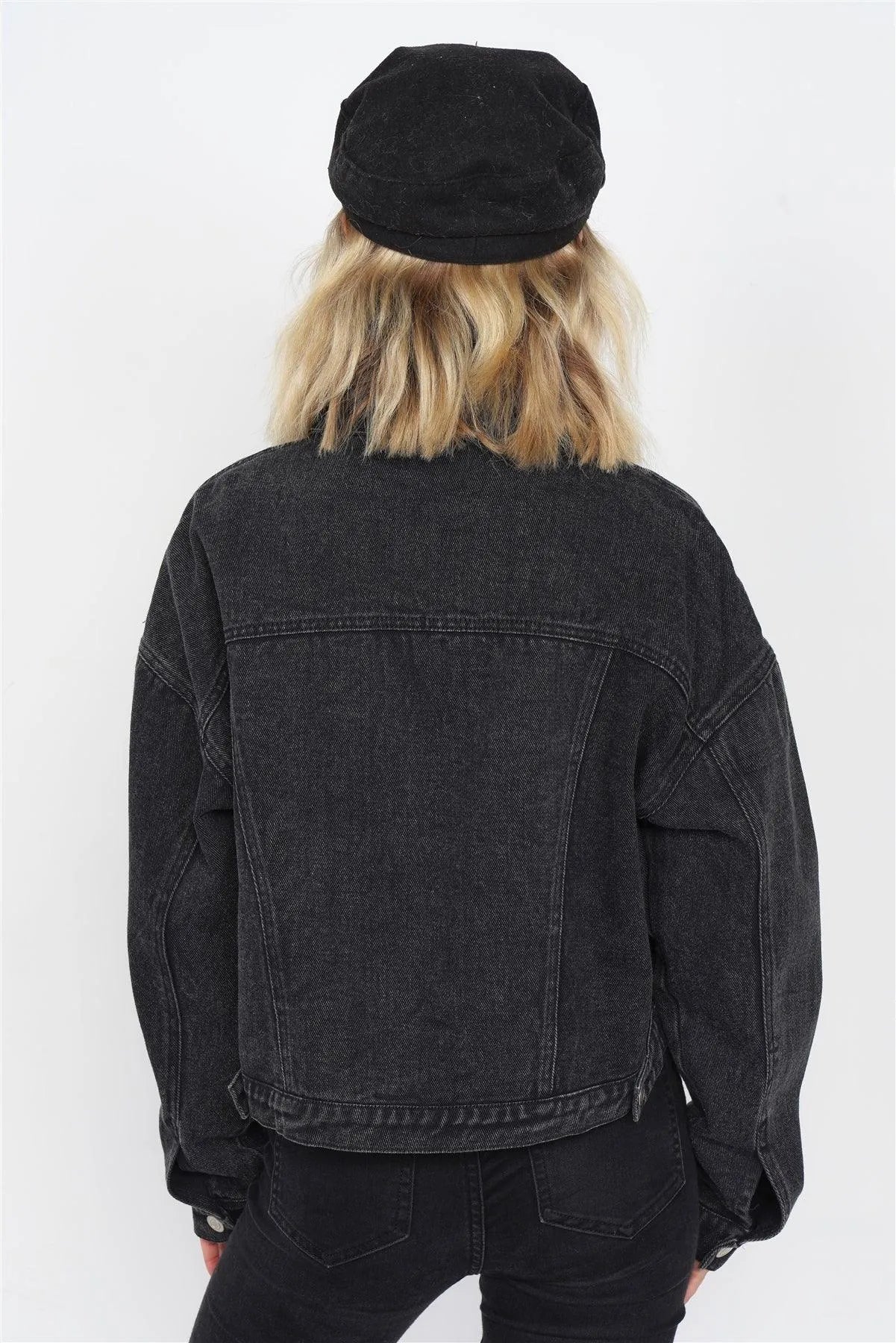 Black Cotton Denim High-Low Jean Crop Jacket /3-2-1
