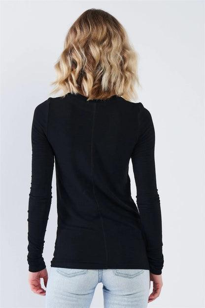 Black Casual Basic Long Sleeve Stretchy Bodycon Top /3-2-1