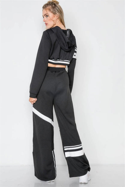 Black Knit Colorblock Crop Sweater Pant Set /2-2-2