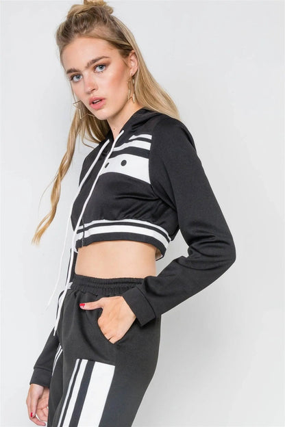 Black Knit Colorblock Crop Sweater Pant Set /2-2-2