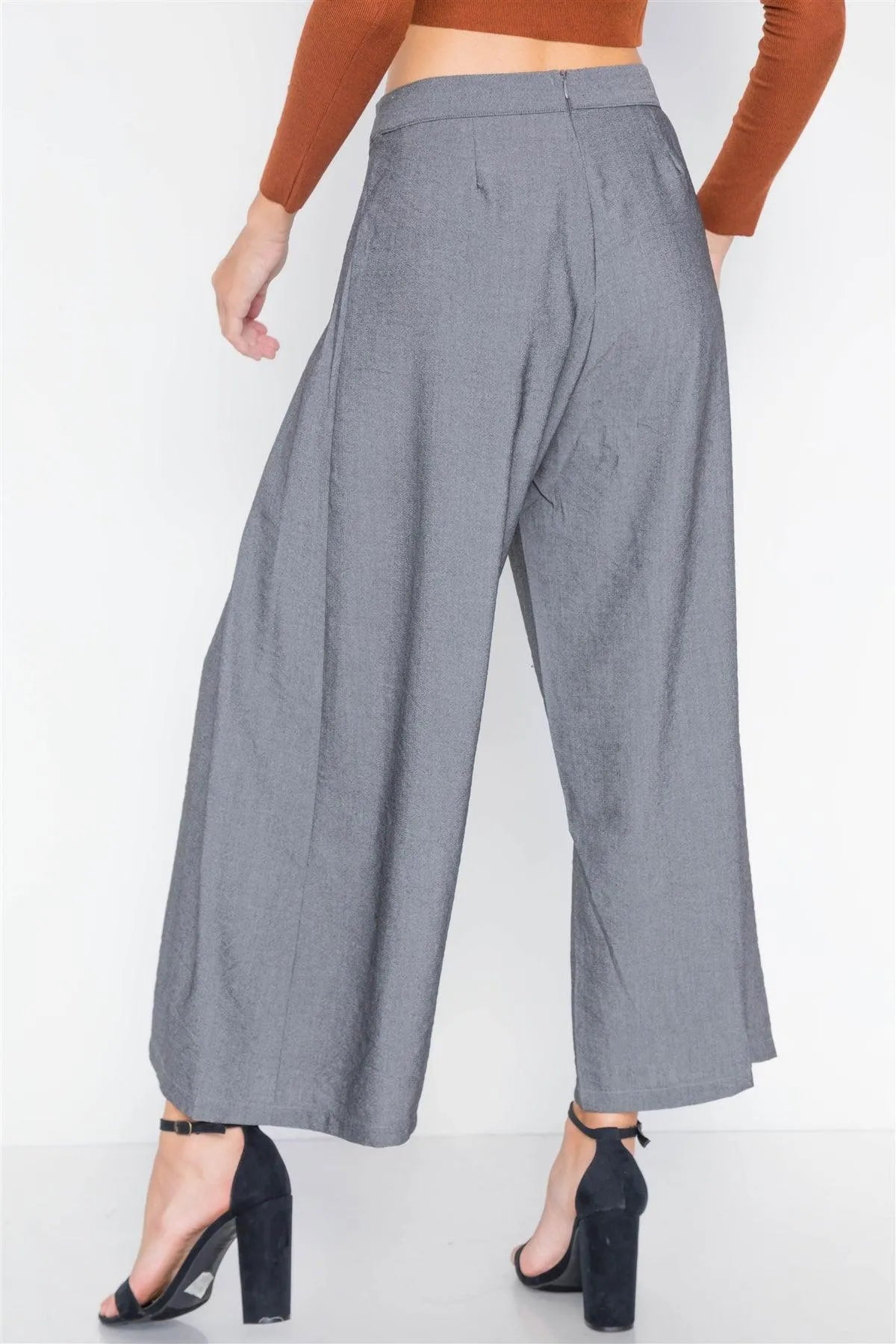 Ash Grey High-Waist Front-Tie Wide Leg Pants /3-2-1