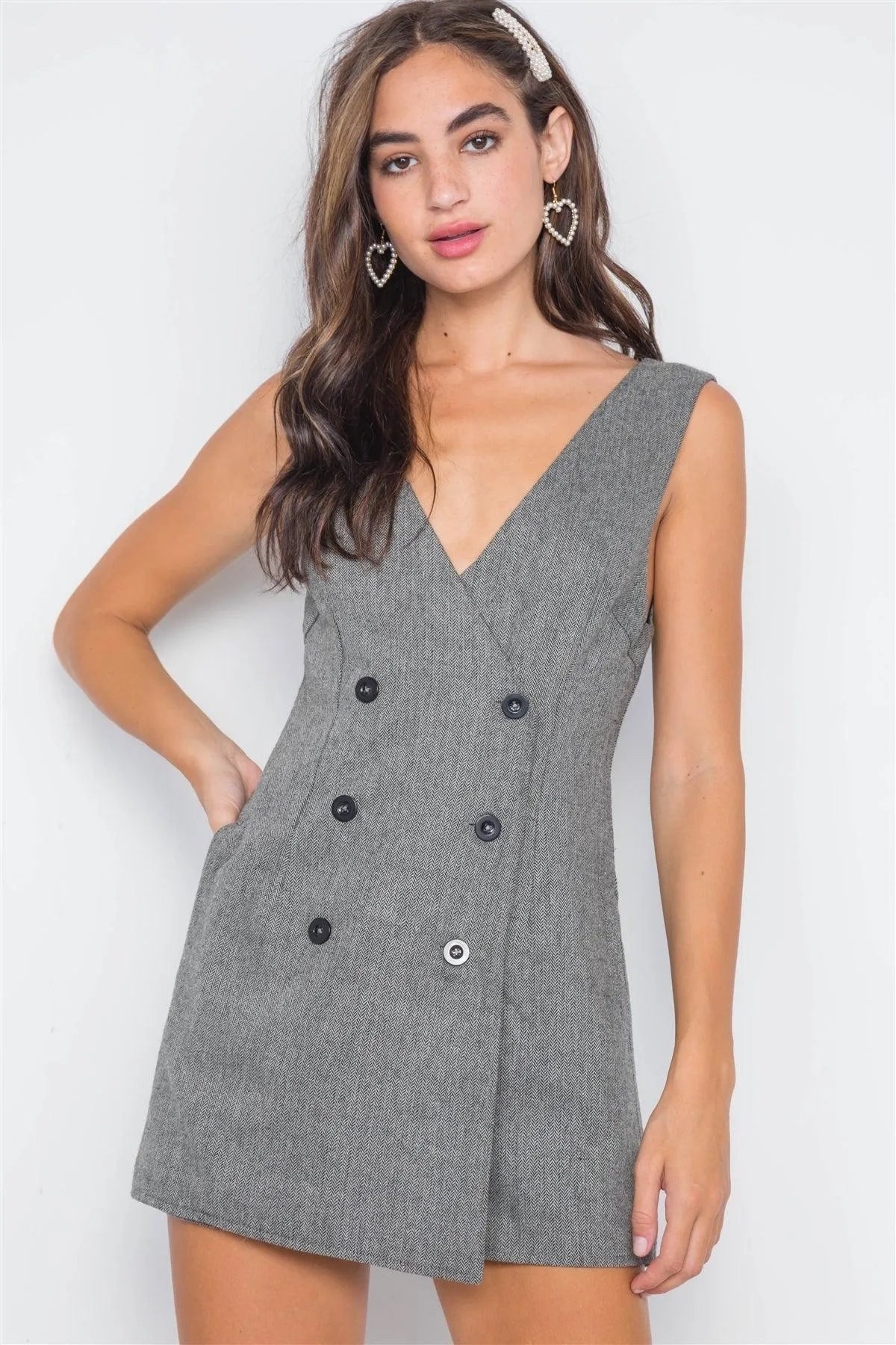 Ash Double-Breasted Sleeveless Skort Romper /3-2-1