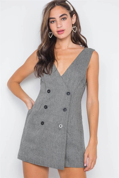 Ash Double-Breasted Sleeveless Skort Romper /3-2-1