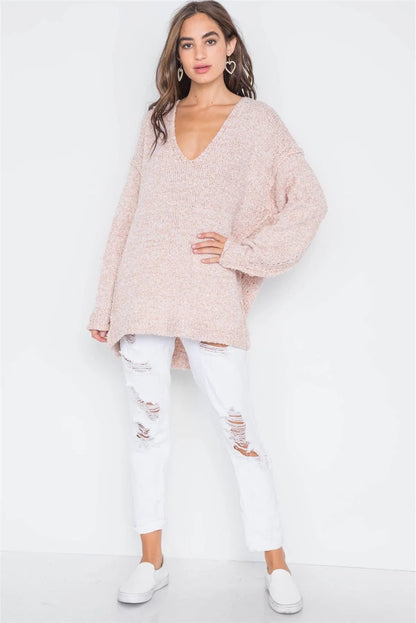 Ballet Pink Heathered Knit Long Sleeve Sweater /4-2
