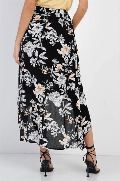 Black Floral Flowy Midi Skirt /1-2-2-1