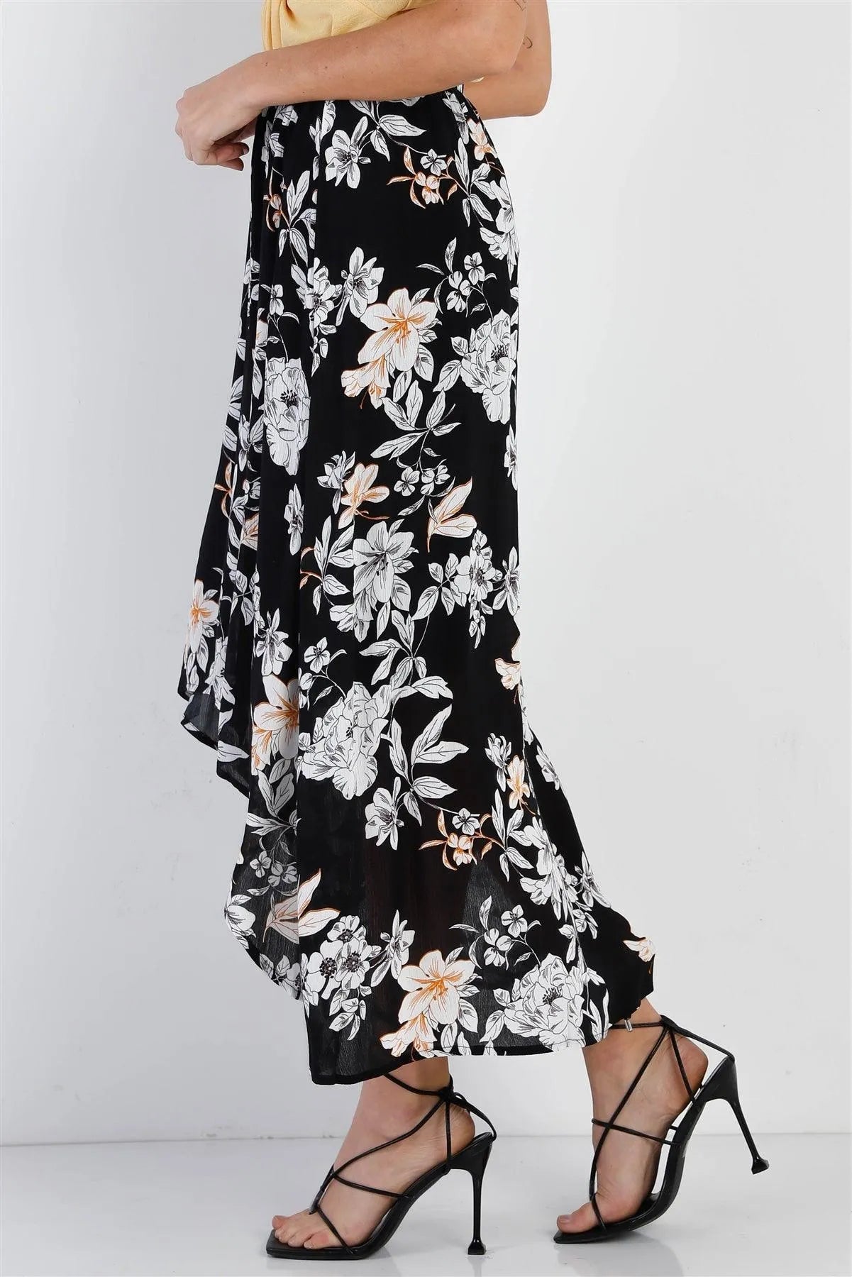 Black Floral Flowy Midi Skirt /1-2-2-1