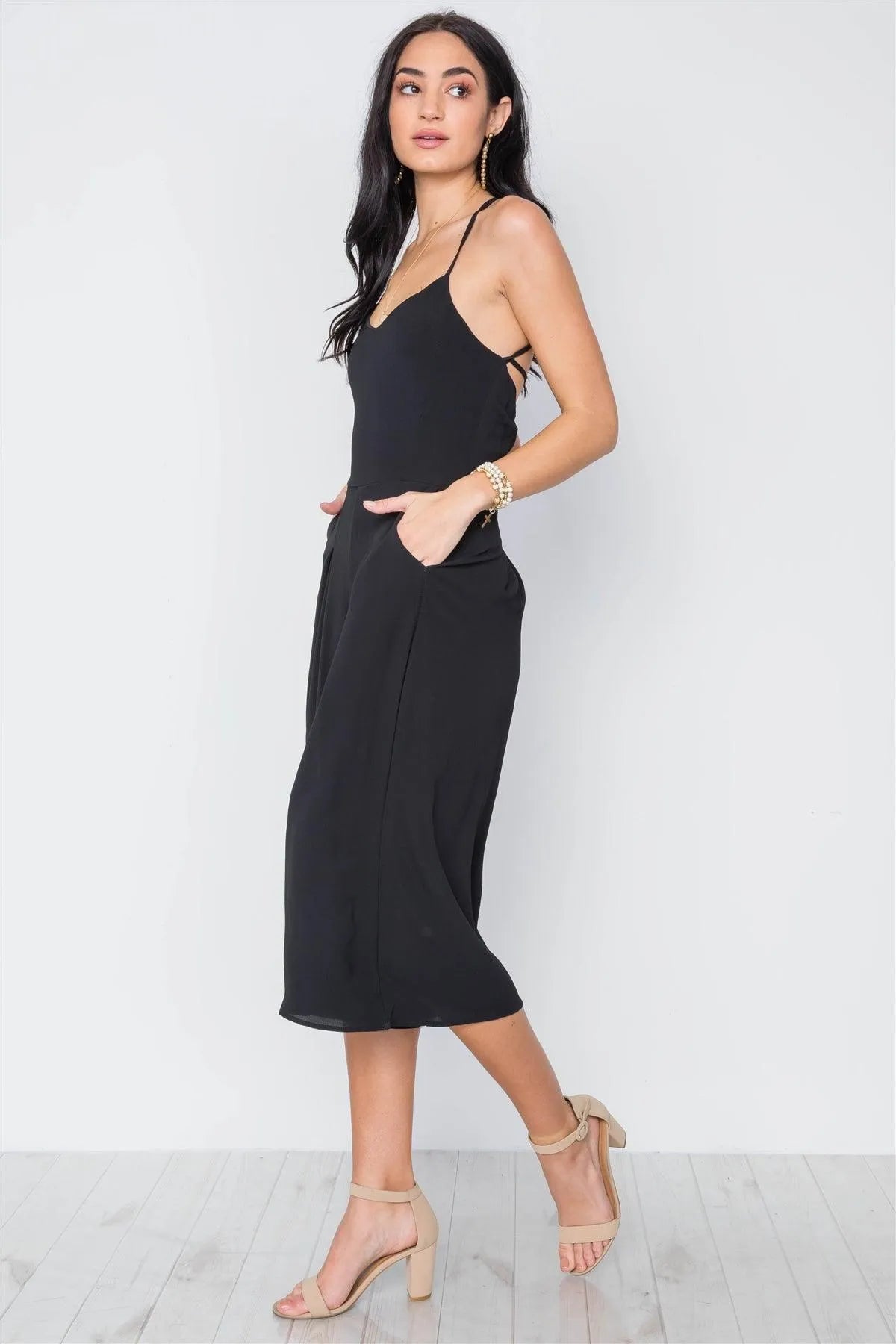 Black Cami Wide Leg Capri Jumpsuit / 2-2-2