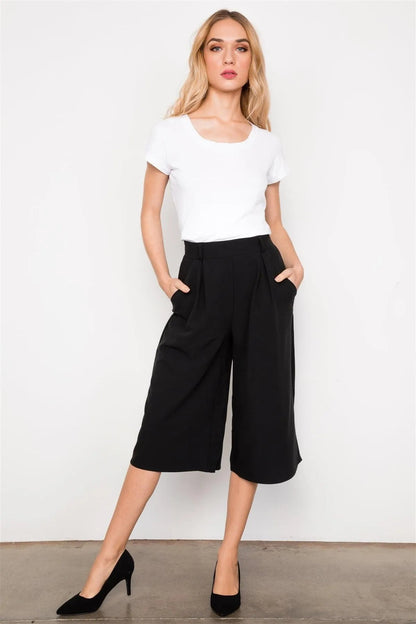 Black Cropped Wide Leg High Waist Pants / 2-2-2