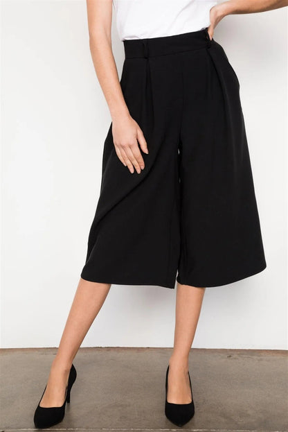 Black Cropped Wide Leg High Waist Pants / 2-2-2