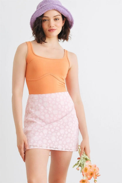 Apricot Sleeveless Square Neck Bodysuit /1-2-2-1