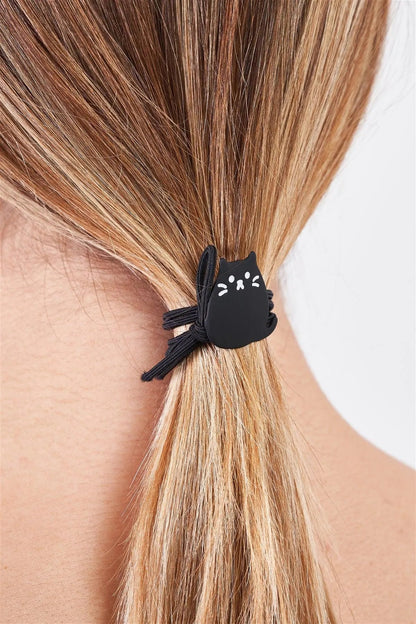 Black Kawaii Kitten Thin Elastic Hair Tie /3 Pieces