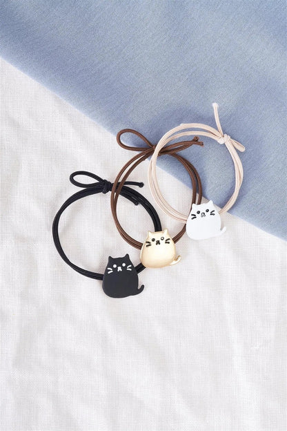 Black Kawaii Kitten Thin Elastic Hair Tie /3 Pieces