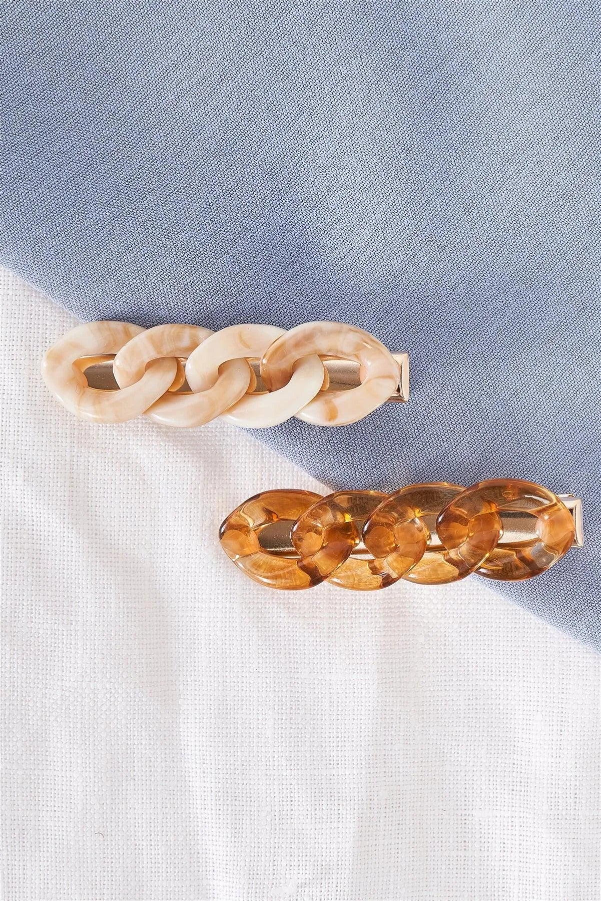 Amber Clear Chain Link Alligator Hair Clip /3 Pieces