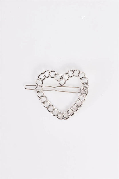 3pcs Silver Heart Chain Link Back Closure Hair Clip