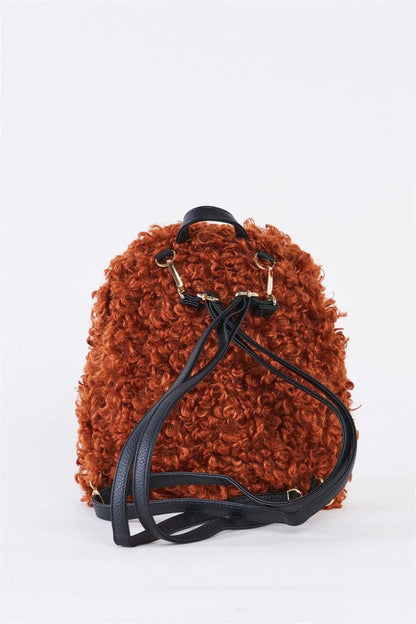 Adjustable Straps Fuzzy Faux Fur Teddy Plush Curly Fur Mini Backpack