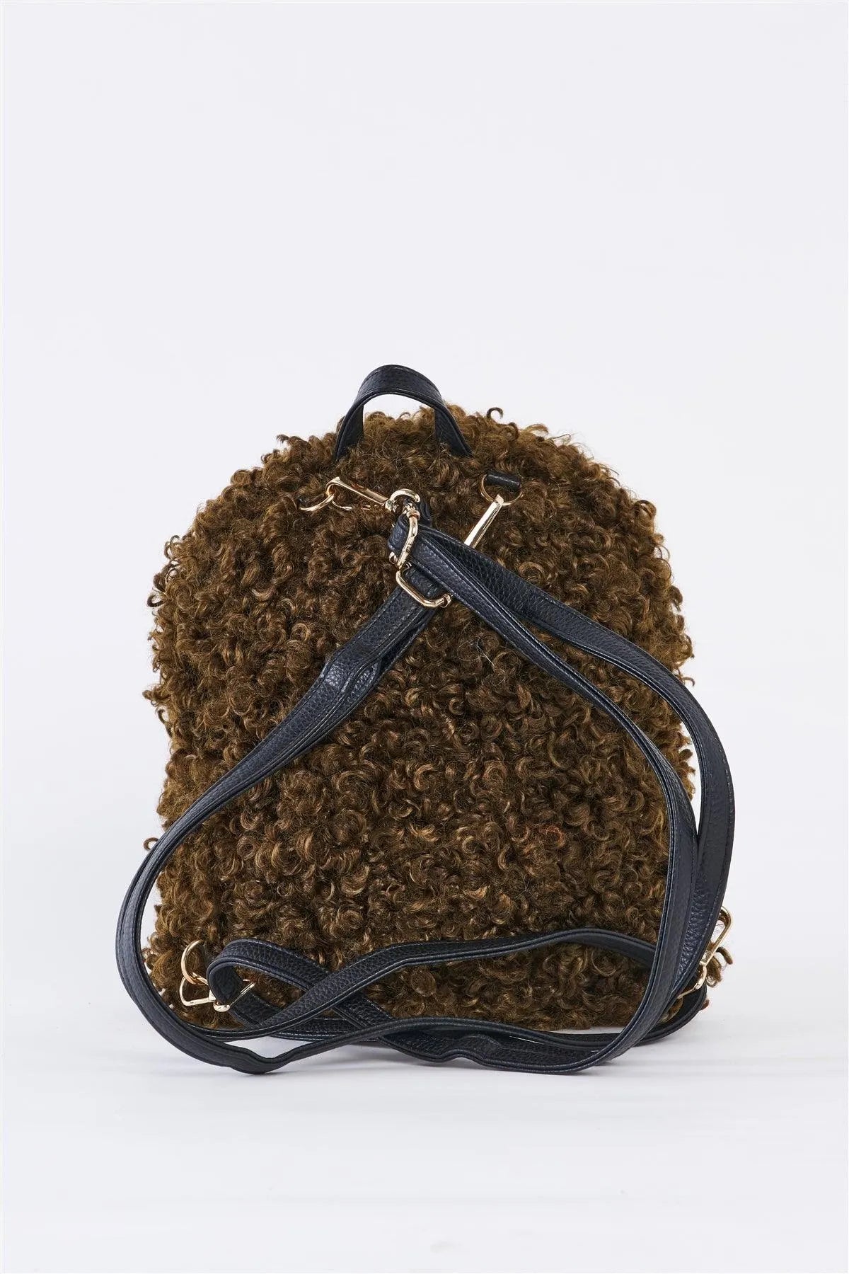 Adjustable Straps Fuzzy Faux Fur Teddy Plush Curly Fur Mini Backpack