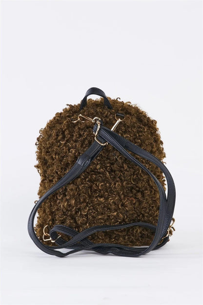 Adjustable Straps Fuzzy Faux Fur Teddy Plush Curly Fur Mini Backpack