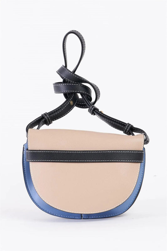 Beige Multi Faux Leather Front Bow Tie White Stitch Crossbody Bag /3 Bags