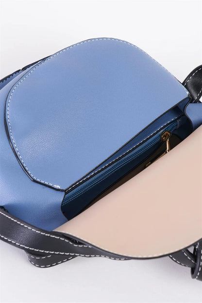 Beige Multi Faux Leather Front Bow Tie White Stitch Crossbody Bag /3 Bags