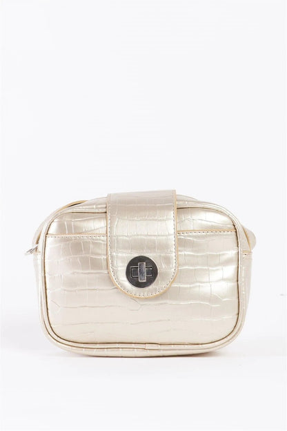 Beige Pearl Alligator Vegan Leather Rectangle Crossbody Bag /3 Bags