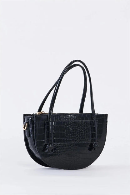 Black Crescent Faux Alligator Skin Shoulder Bag /1 Bag