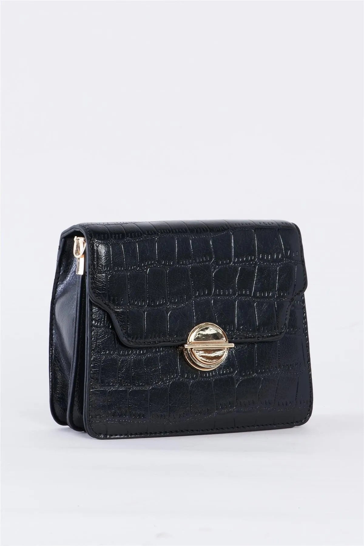 Black Alligator Vegan Leather Square Shoulder Bag /3 Bags