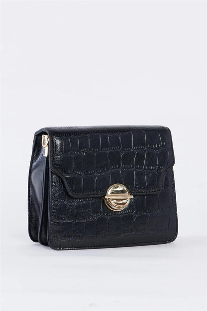 Black Alligator Vegan Leather Square Shoulder Bag /3 Bags