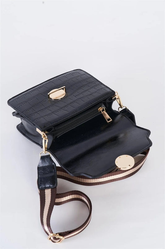 Black Alligator Vegan Leather Square Shoulder Bag /3 Bags