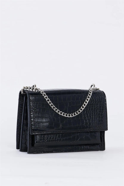 Black Croc Vegan Leather Glamorous Crossbody Chain Bag /3 Bags