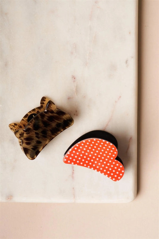 2pcs Cheetah Print and Polka Dot Small Butterfly Clips