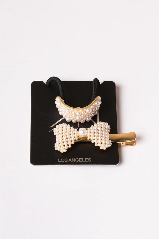 12pcs Gold Pearled Ponytail Pearl Barrette