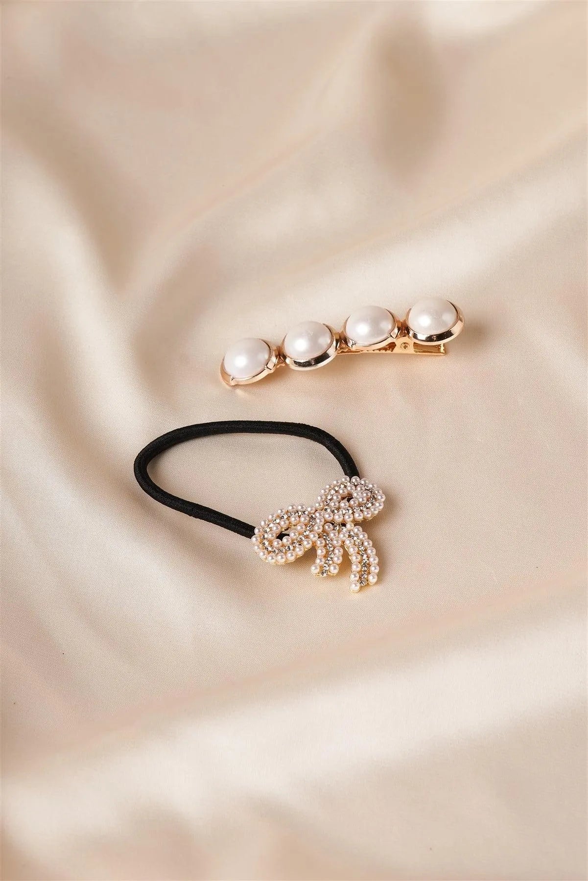 12pcs Pearl Bow Tie Pony Tail Gold Pearl Barrette