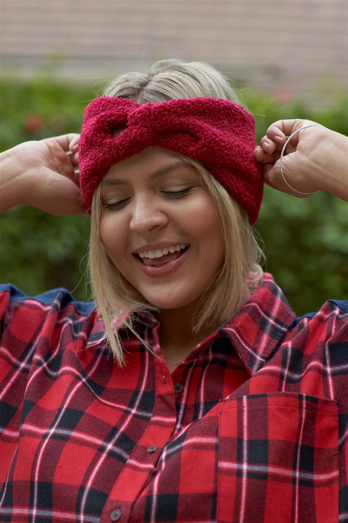 3pcs Burgundy Faux Shearling Fur Turban Twist Headband