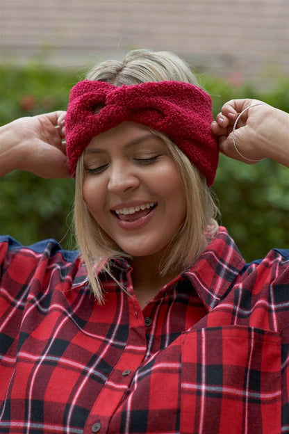 3pcs Burgundy Faux Shearling Fur Turban Twist Headband