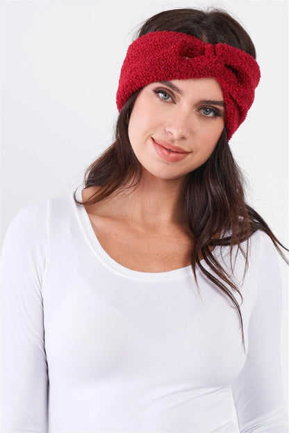 3pcs Burgundy Faux Shearling Fur Turban Twist Headband