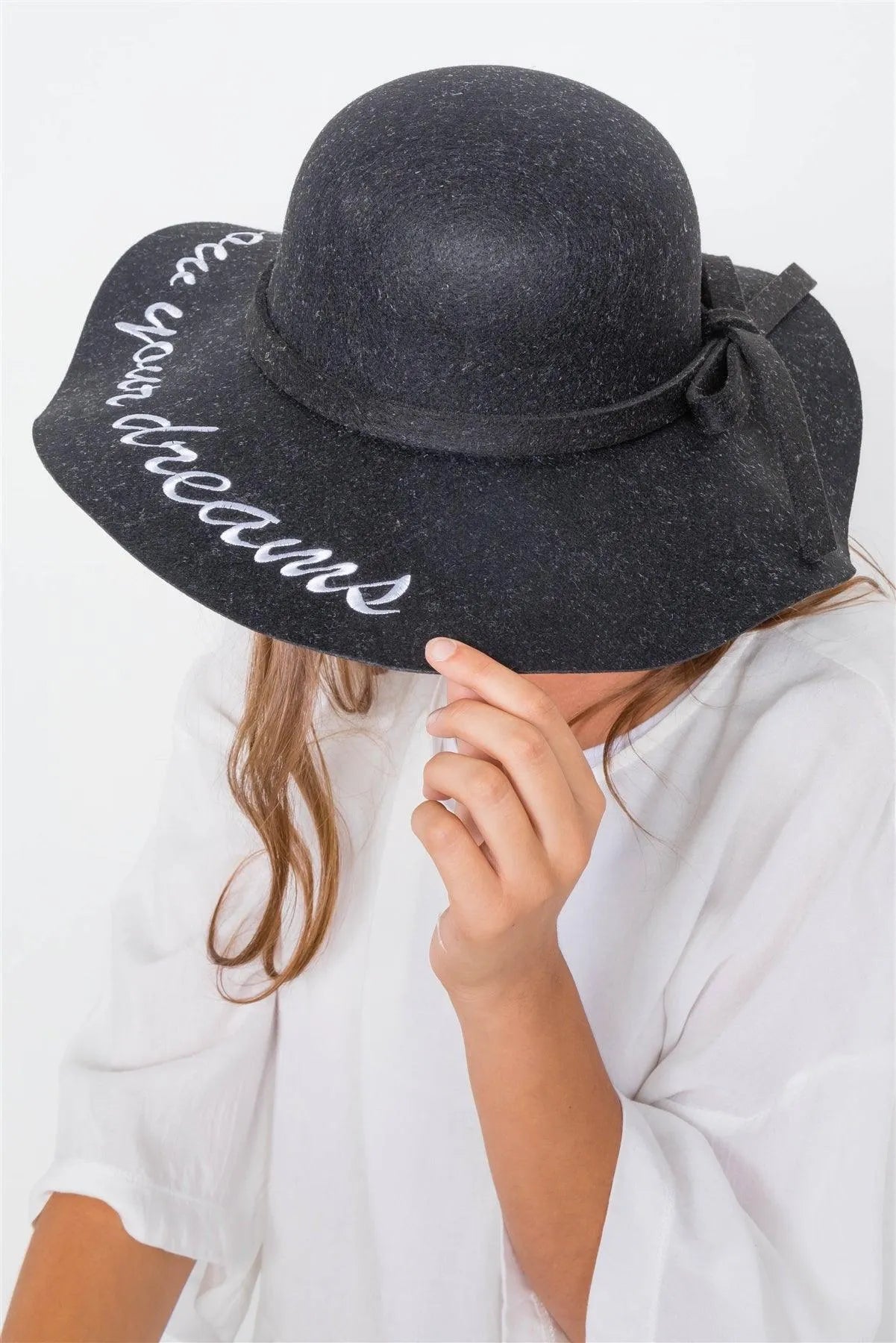 Black Follow Your Dreams Graphic Wide Brim Hat /3 Pieces