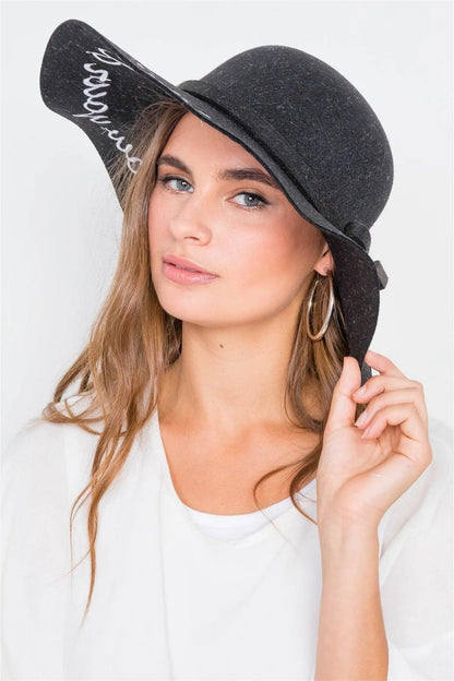 Black Follow Your Dreams Graphic Wide Brim Hat /3 Pieces