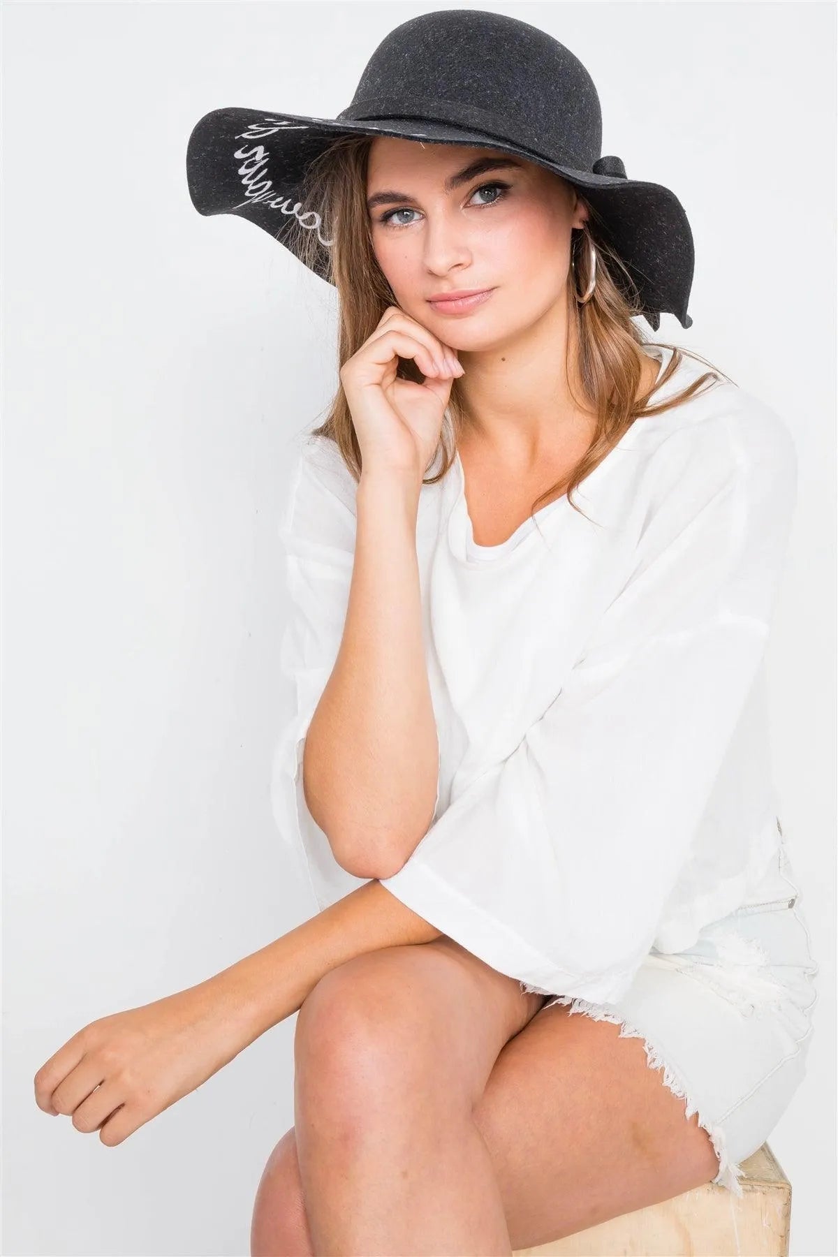 Black Follow Your Dreams Graphic Wide Brim Hat /3 Pieces