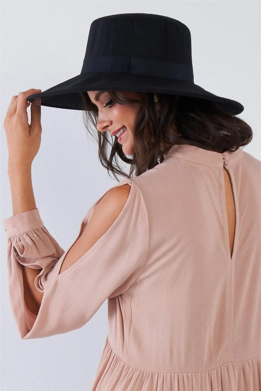 Black Felt Wide Brim Hat With Black Ribbon Band /1 Piece
