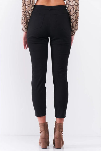 Black High Rise Two Front Sewn Pockets With Zipper Closure Stretchy Pants /3-2-1