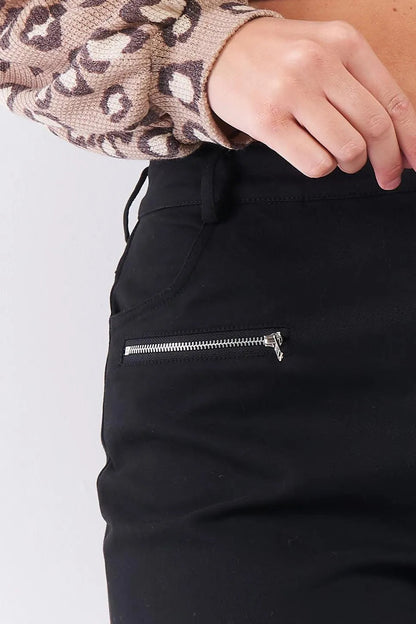 Black High Rise Two Front Sewn Pockets With Zipper Closure Stretchy Pants /3-2-1