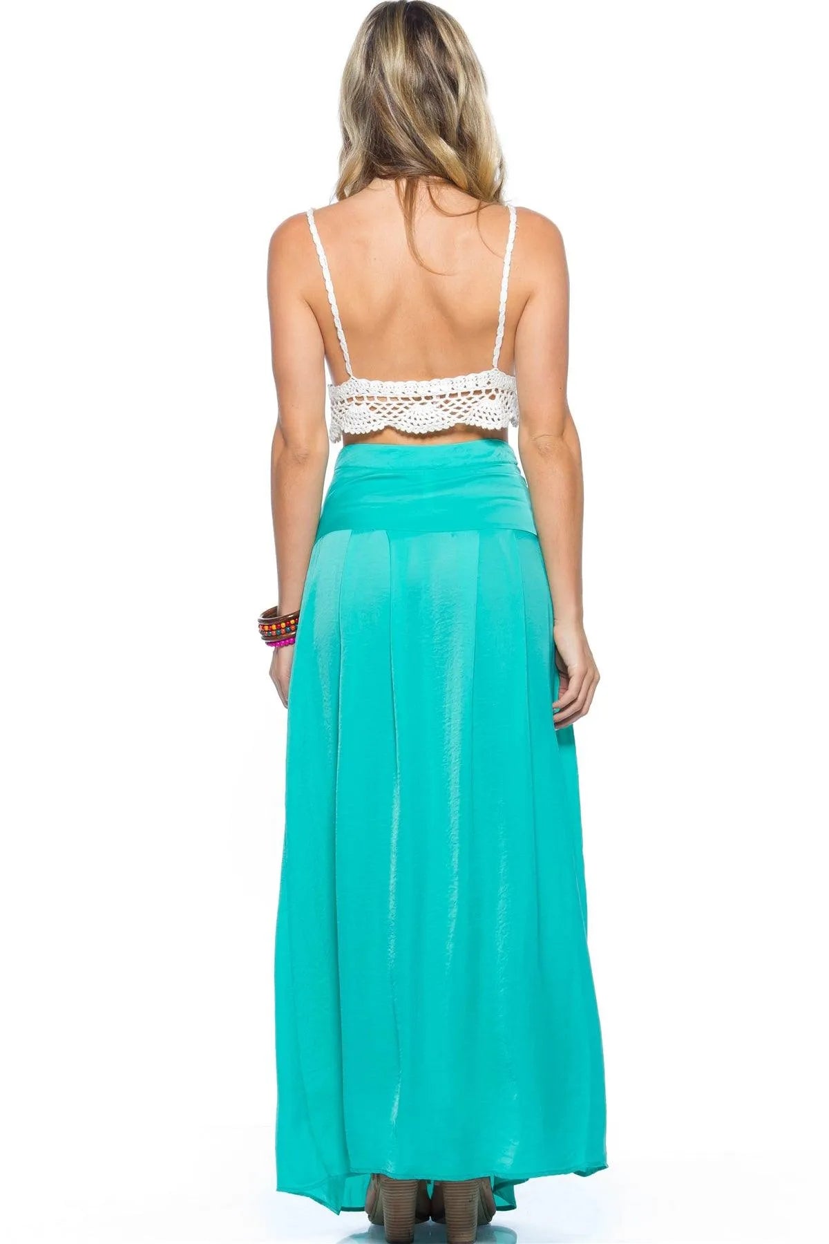 Aqua Long Line Maxi Satin Skirt /2-2-2