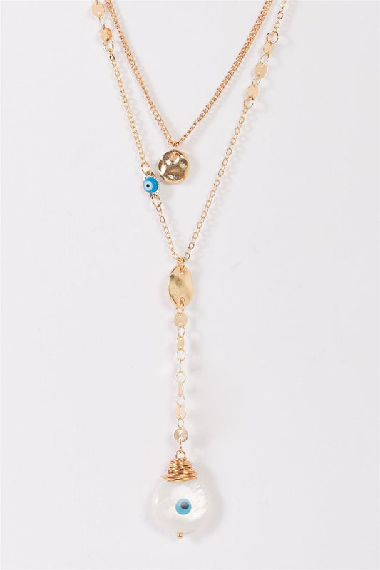 "Nazar Evil Eye" Gold Blue Pendants Belcher Choker Chains Necklace