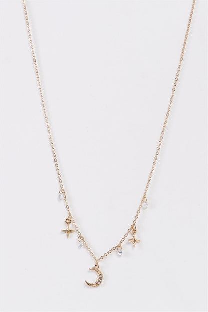 "Night Sky" Gold Diamond Star Crescent Multi Pendant Necklace