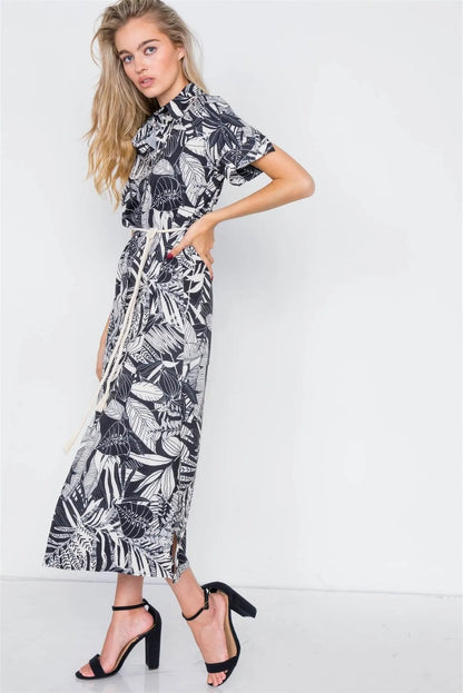 Black & White Tropical Festival Maxi Cover-Up Dress /2-2-2