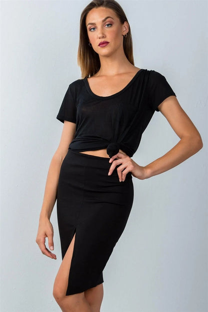 Black Front Slit Mini Skirt /3-2-1